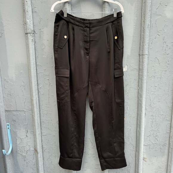 Me + Em black Slim-fit barrel-leg satin trousers, size 10 (us6) - Picture 2 of 10